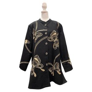 Vintage Art to Wear Butterfly Jacket Black Gold Embroidered Coat L